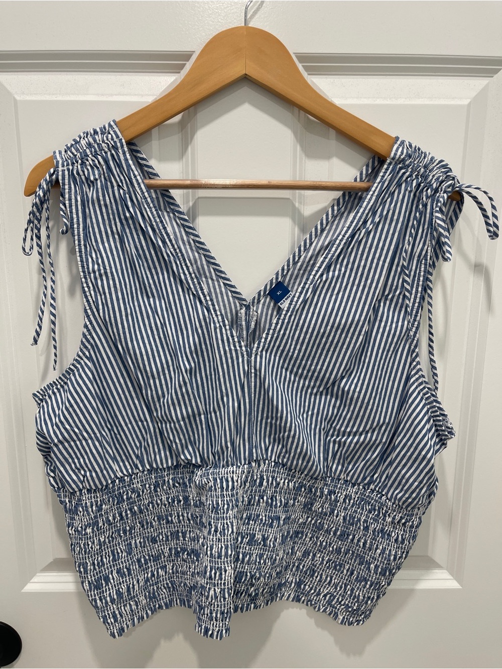 Old Navy Blue and White Striped Smocked Waist Sleeveless Top